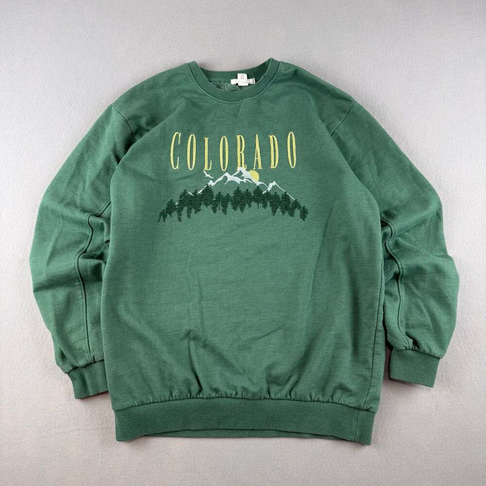Full Tilt Colorado Mountain Graphic Crewneck Sweatshirt Green